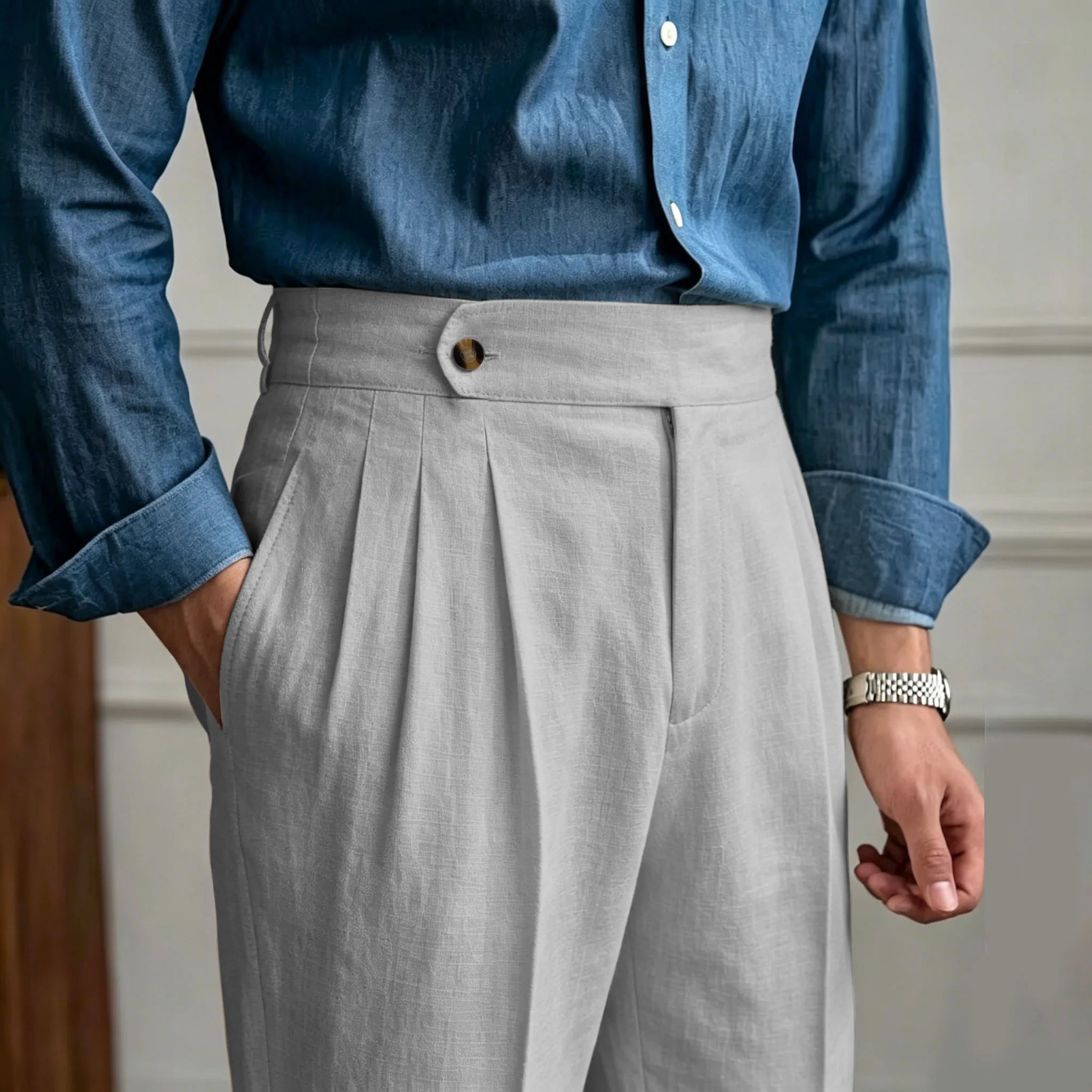 Classic Italian Naples Style Linen Men Pants