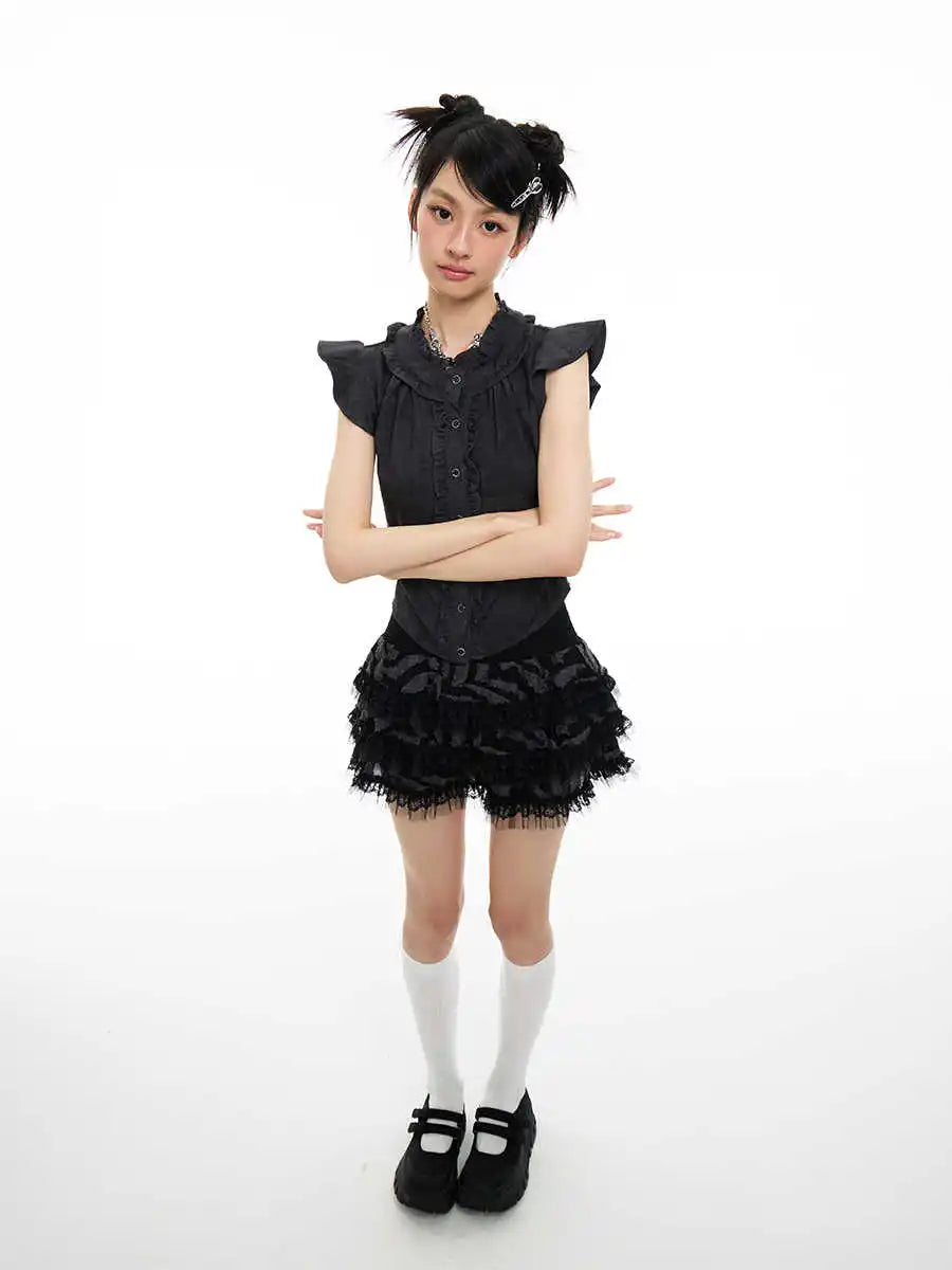 Women Sleeveless Black Ballet Core Blouse