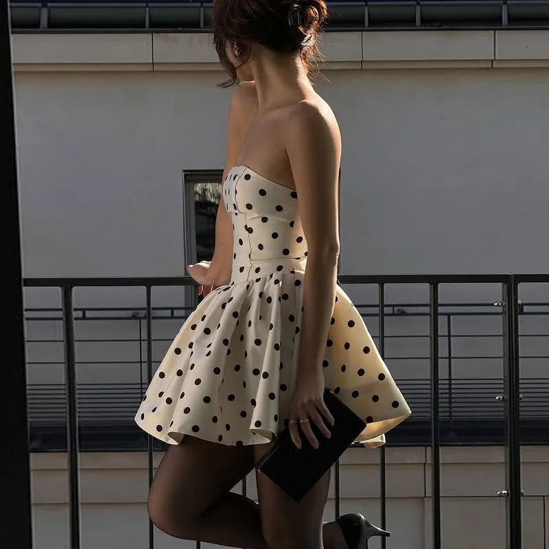Strapless Coquette Polka Dot Mini Dress