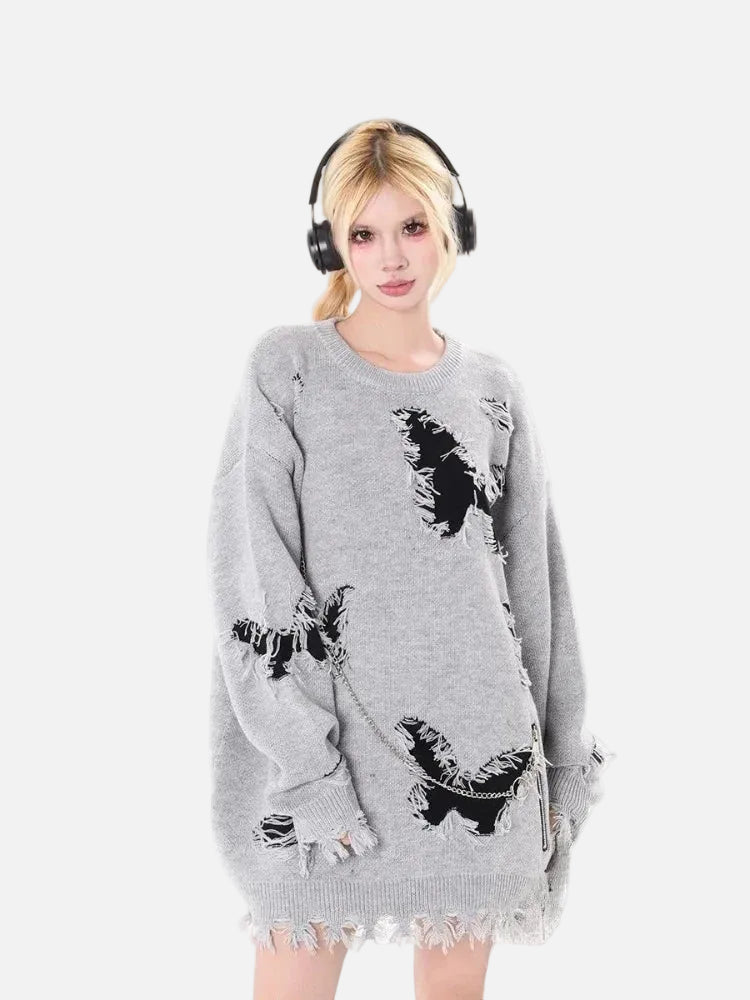 Butterfly Fuzzy Grunge Sweater