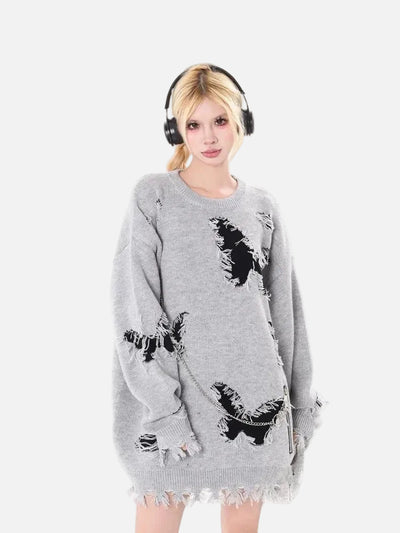 Butterfly Fuzzy Grunge Sweater