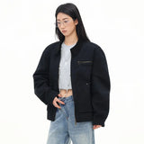 Boxy Black Cotton Varsity Jacket