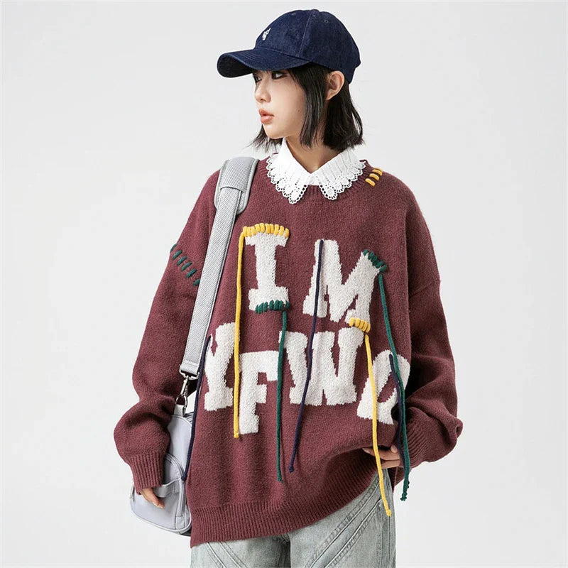 Oversize Alphabet Embroidery Knitted Sweater