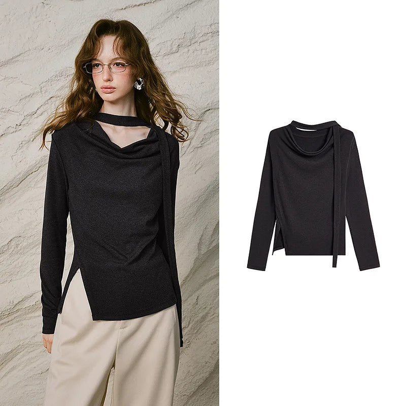 Ribbon Cowl Neck Top