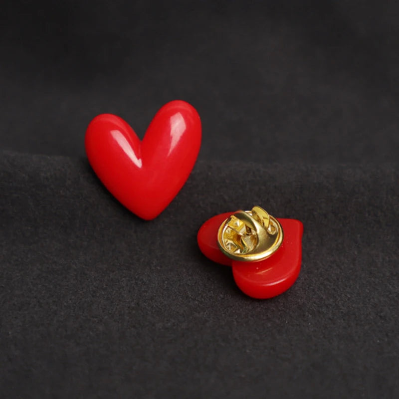 Women Cute Red Heart Brooches