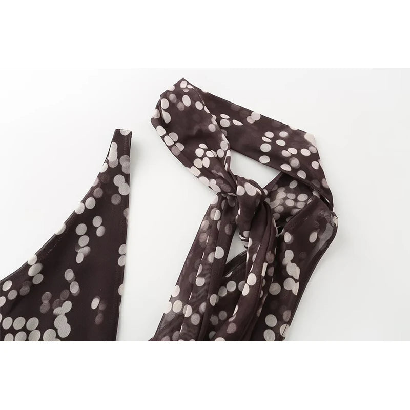 Brown Long Polka Dot Dress Sexy Sleeveless