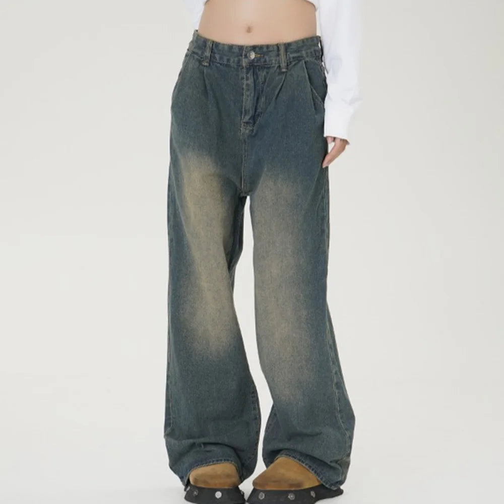 Solid Color Wide Leg Jeans