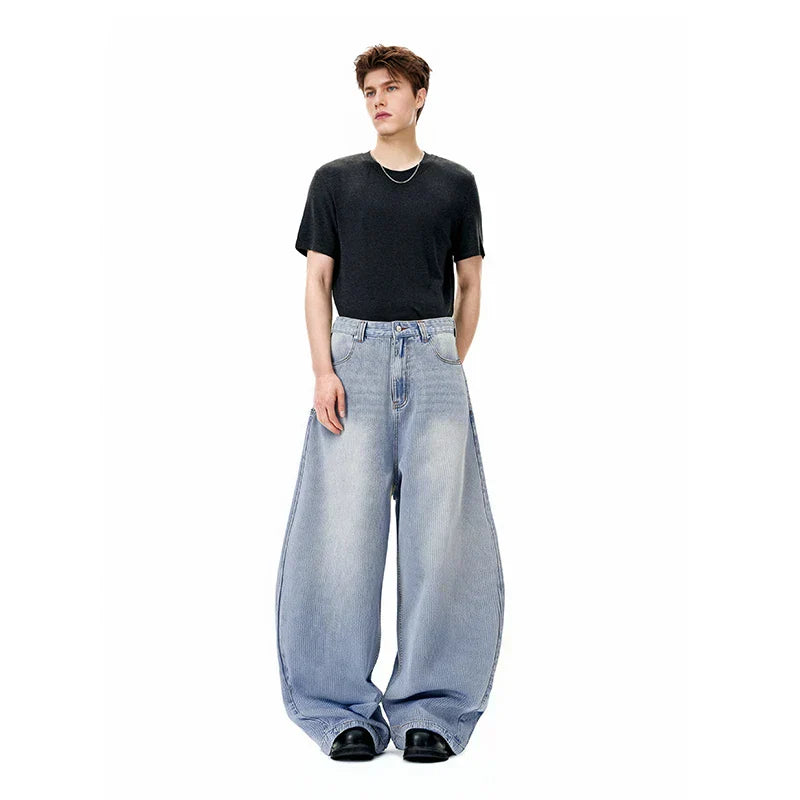 Wide Leg Knit Curved Baggy Jeans
