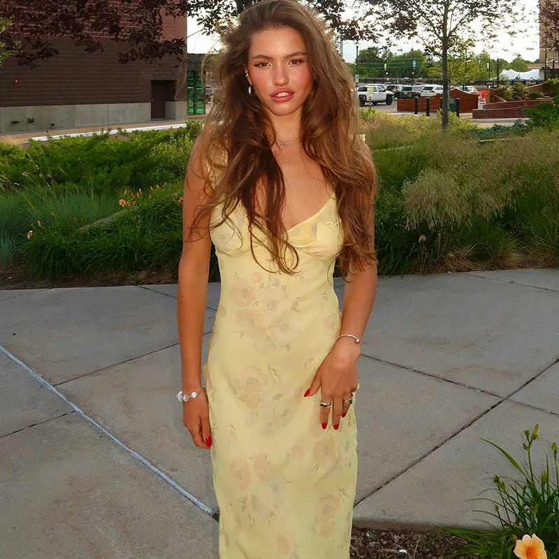 Y2K Vintage Floral Print Maxi Dress