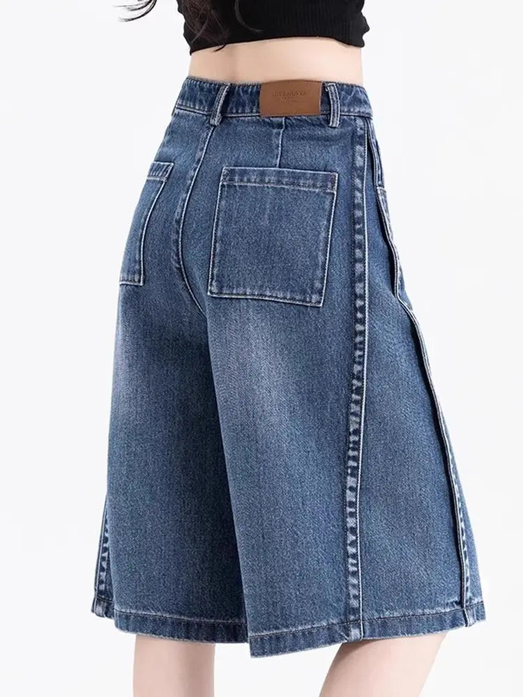 Acubi Stitched High Waist Denim Jorts