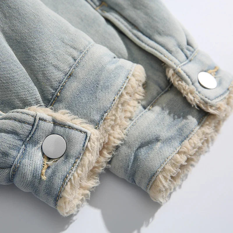 Snow Color Cozy Faux Fur Denim Jacket