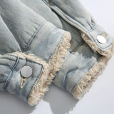 Snow Color Cozy Faux Fur Denim Jacket