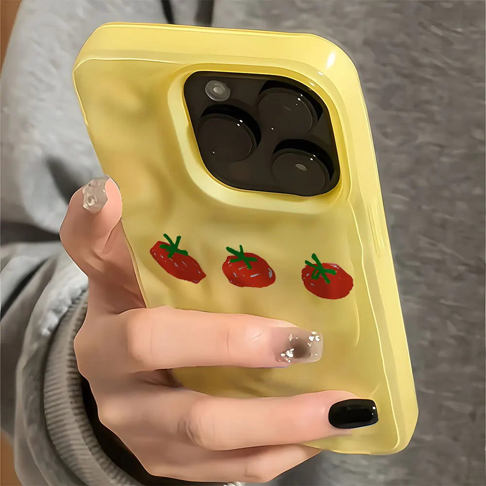 Cute Red Tomato Pattern Wave Phone Case