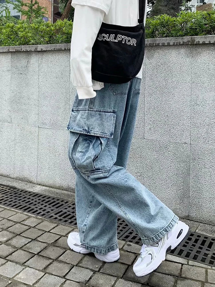Korean Style Wide Leg Cargo Jeans