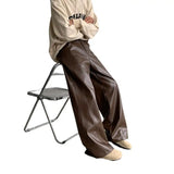 Leder-PU-Hose mit weitem Bein