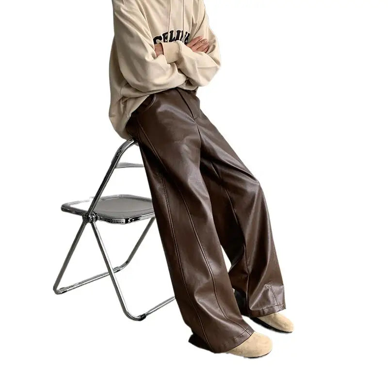 Leder-PU-Hose mit weitem Bein