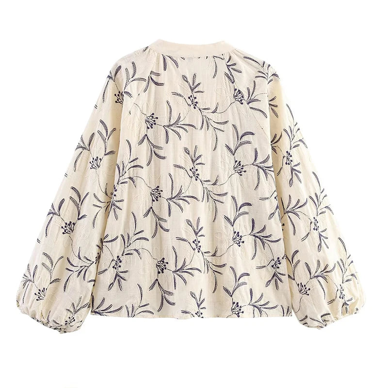 Casual Loose Embroidery Shirt Autumn Blouse