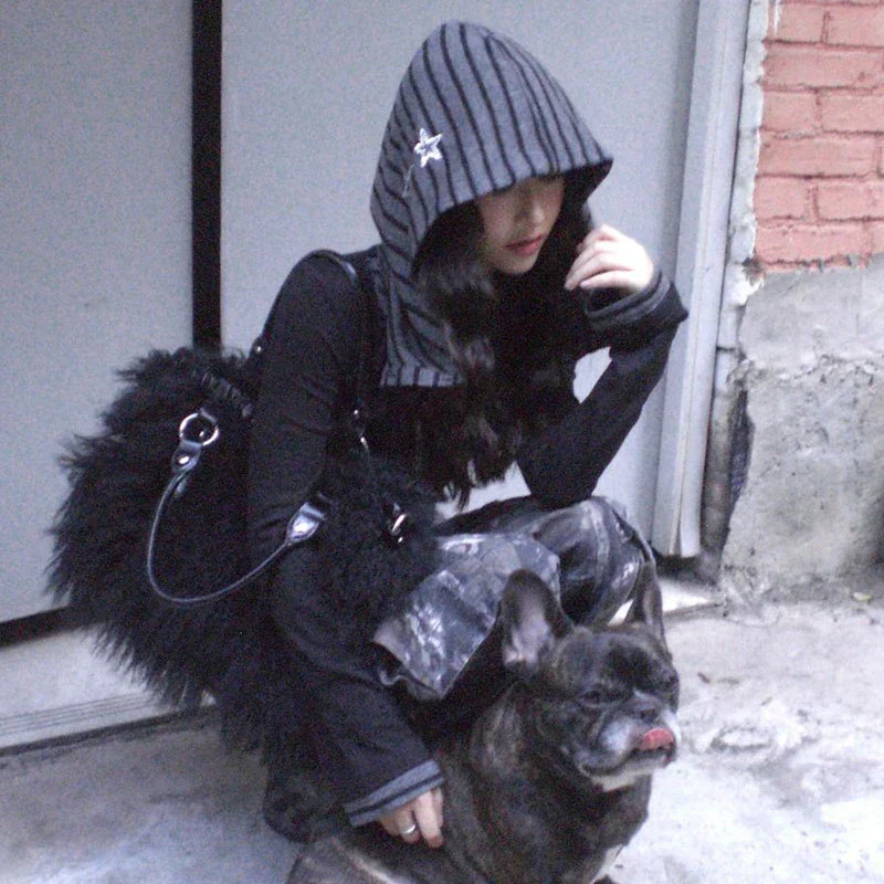 Y2K Grunge Patchwork Long Sleeve Hooded T-Shirt