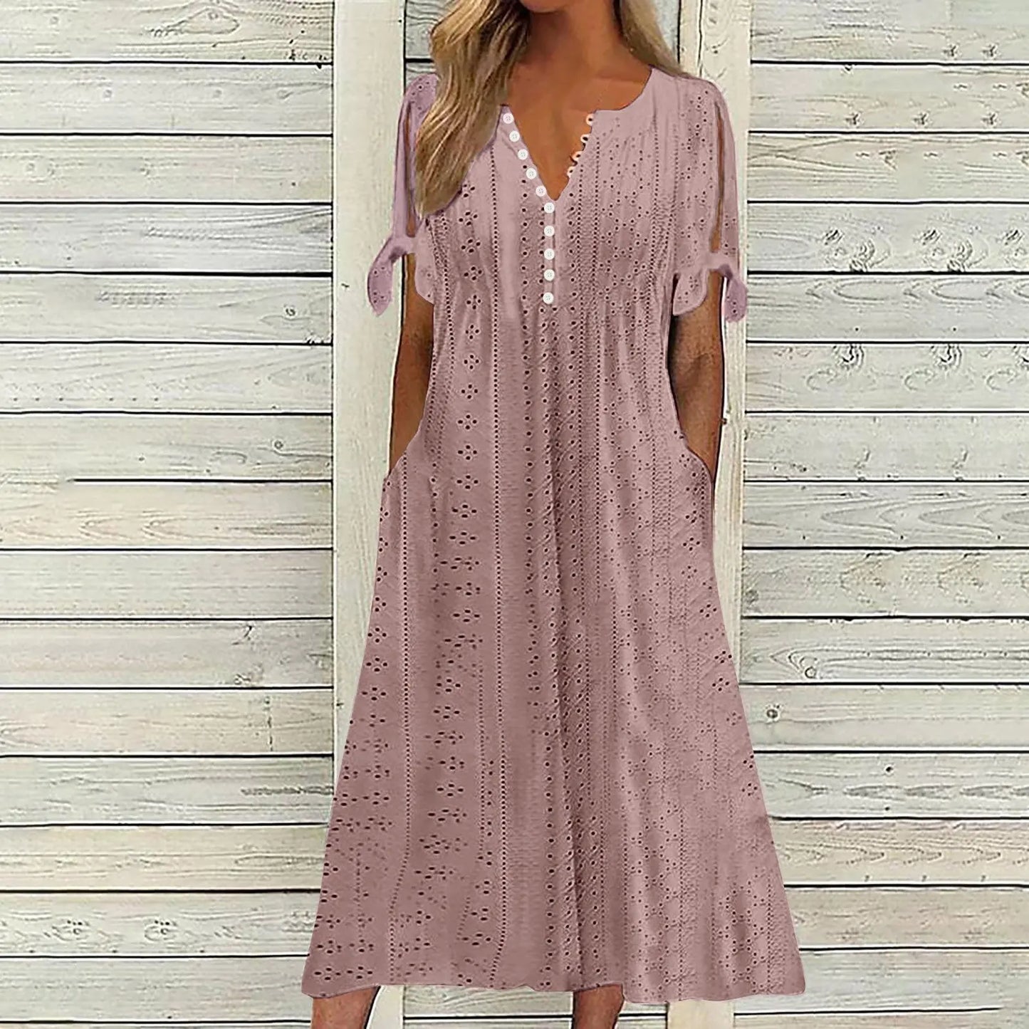 Old Money V-neck Boho White Midi Dress