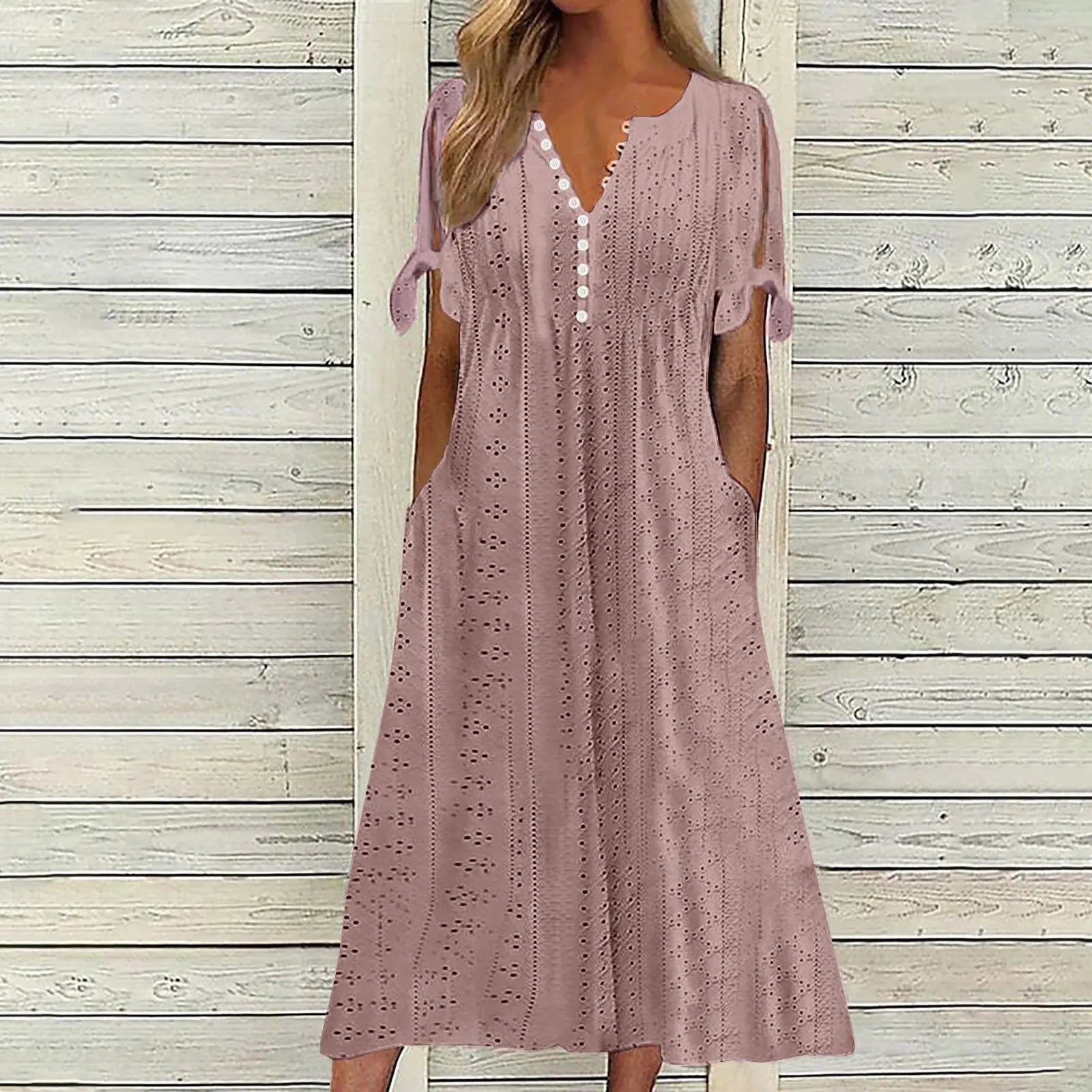 Old Money V-neck Boho White Midi Dress