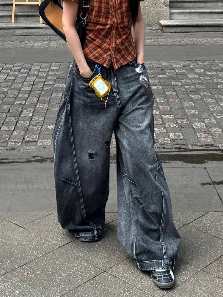 Edgy Streetwear Wide Leg Jeans