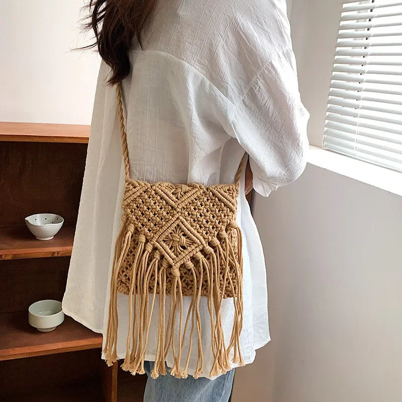 Women Crochet Tassel Beach Bag