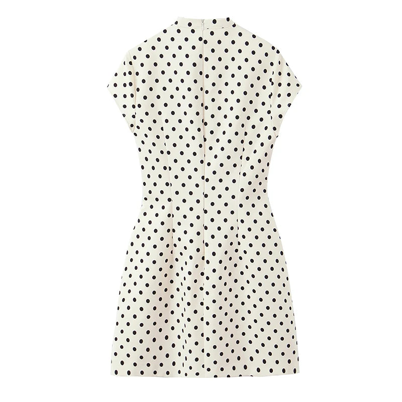 Bow Tie Short Sleeve Polka Dot Dress