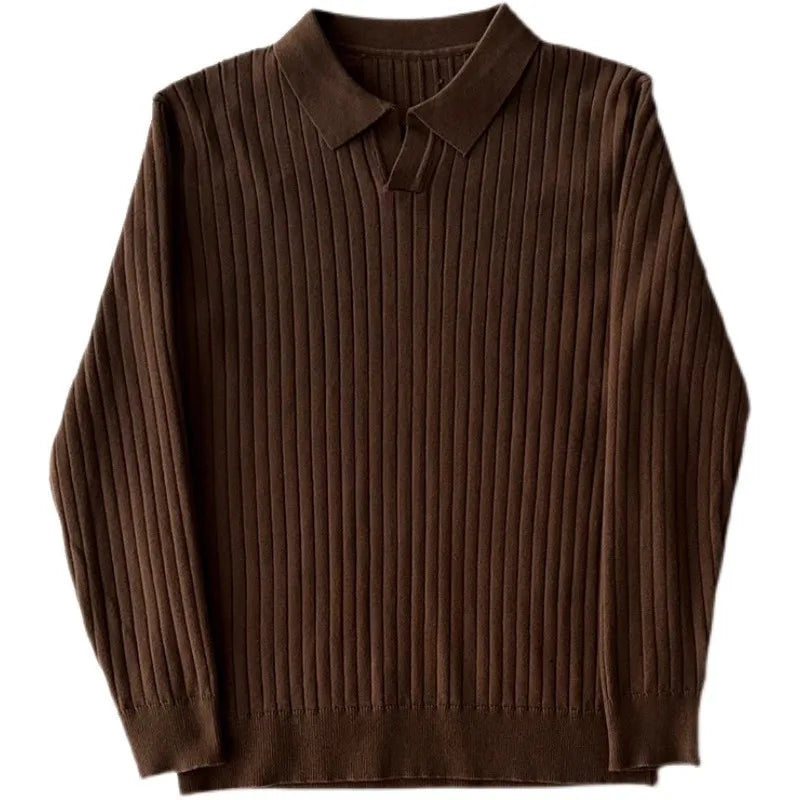 Retro Knit Striped Polo T-Shirt