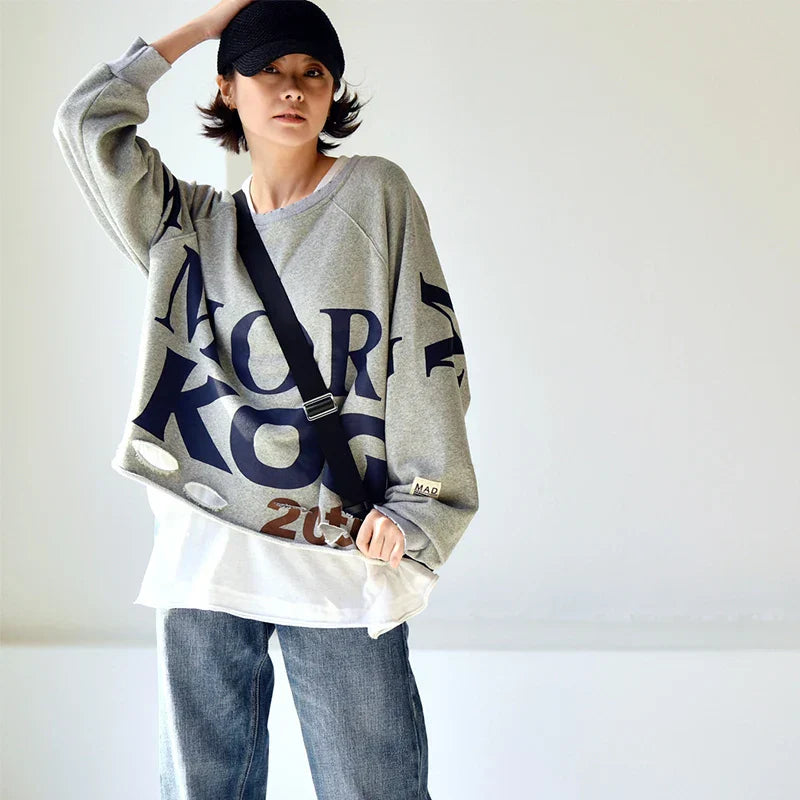 Y2K Literary Personality Print Oversized Sweater