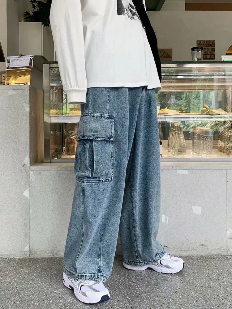 Korean Style Wide Leg Cargo Jeans