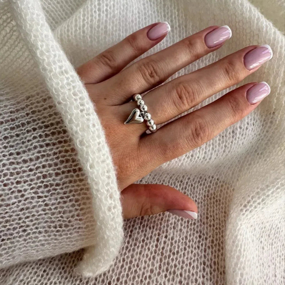 Metal Heart Elastic Rope Ring