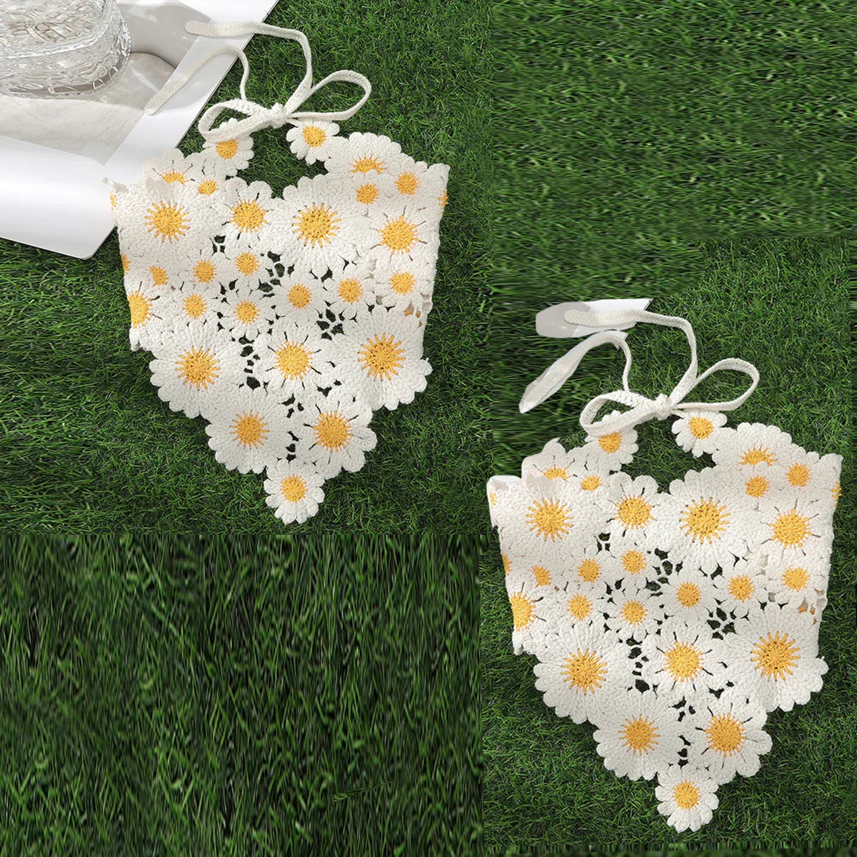 Knitted Handmade Daisy Triangle Headband