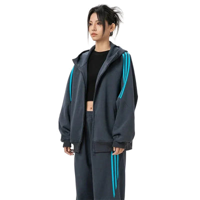 Sudadera con capucha de rayas elegante con cremallera