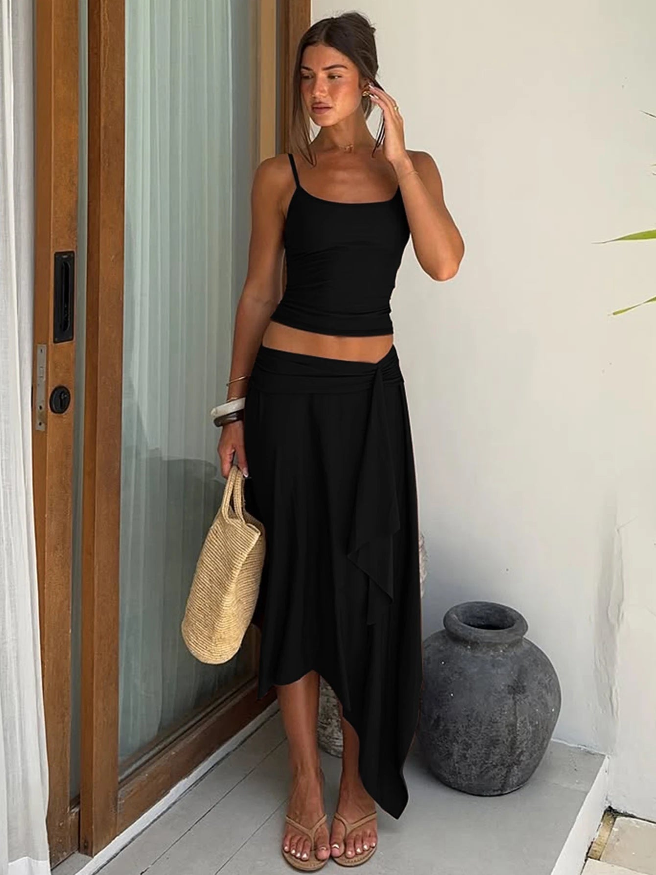 Old Money Irregular Skirt & Cami Top Women's Outfit