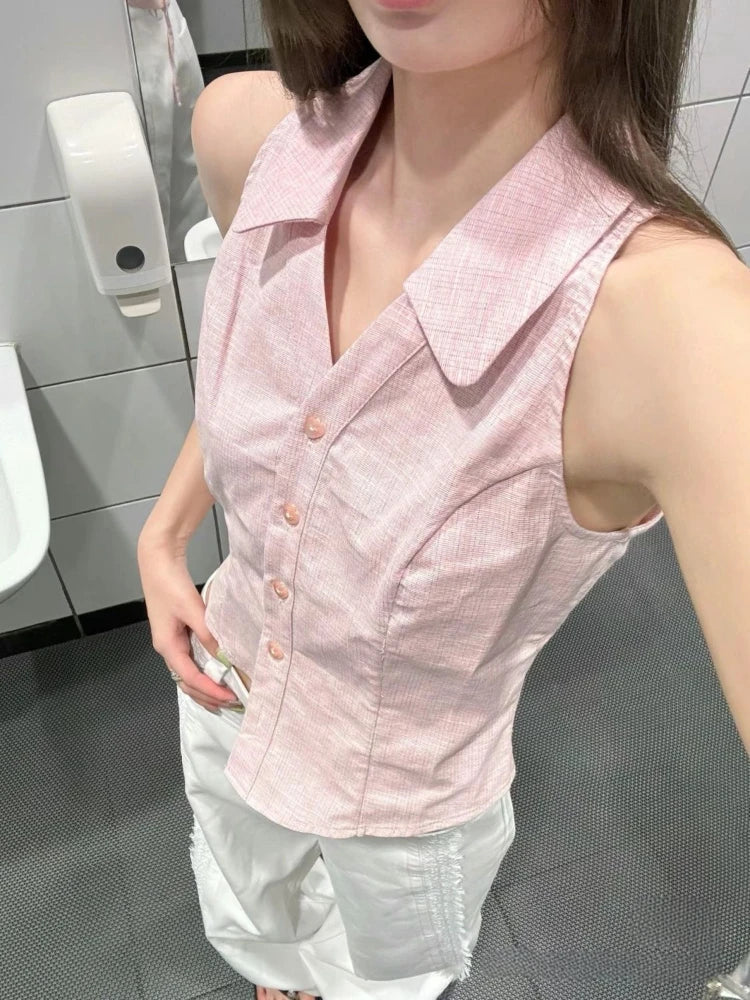 Barbie Core Pink Crop Sleeveless Shirt