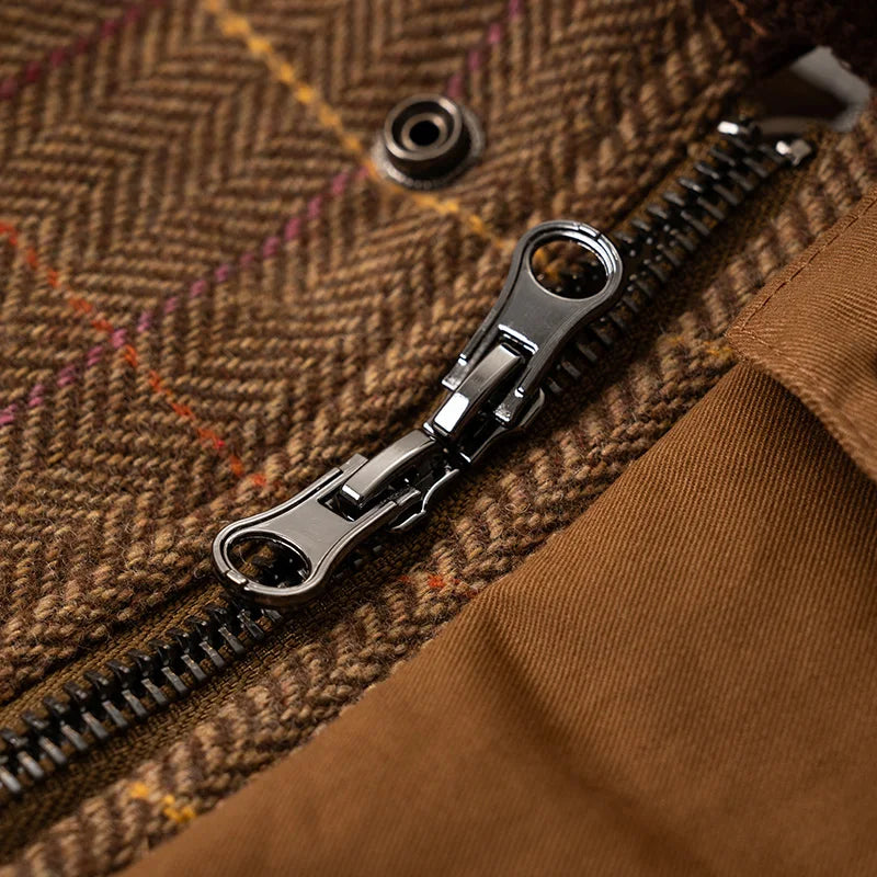 Grandma's Aesthetic Plaid Woolen Brown Windbreaker Jacket