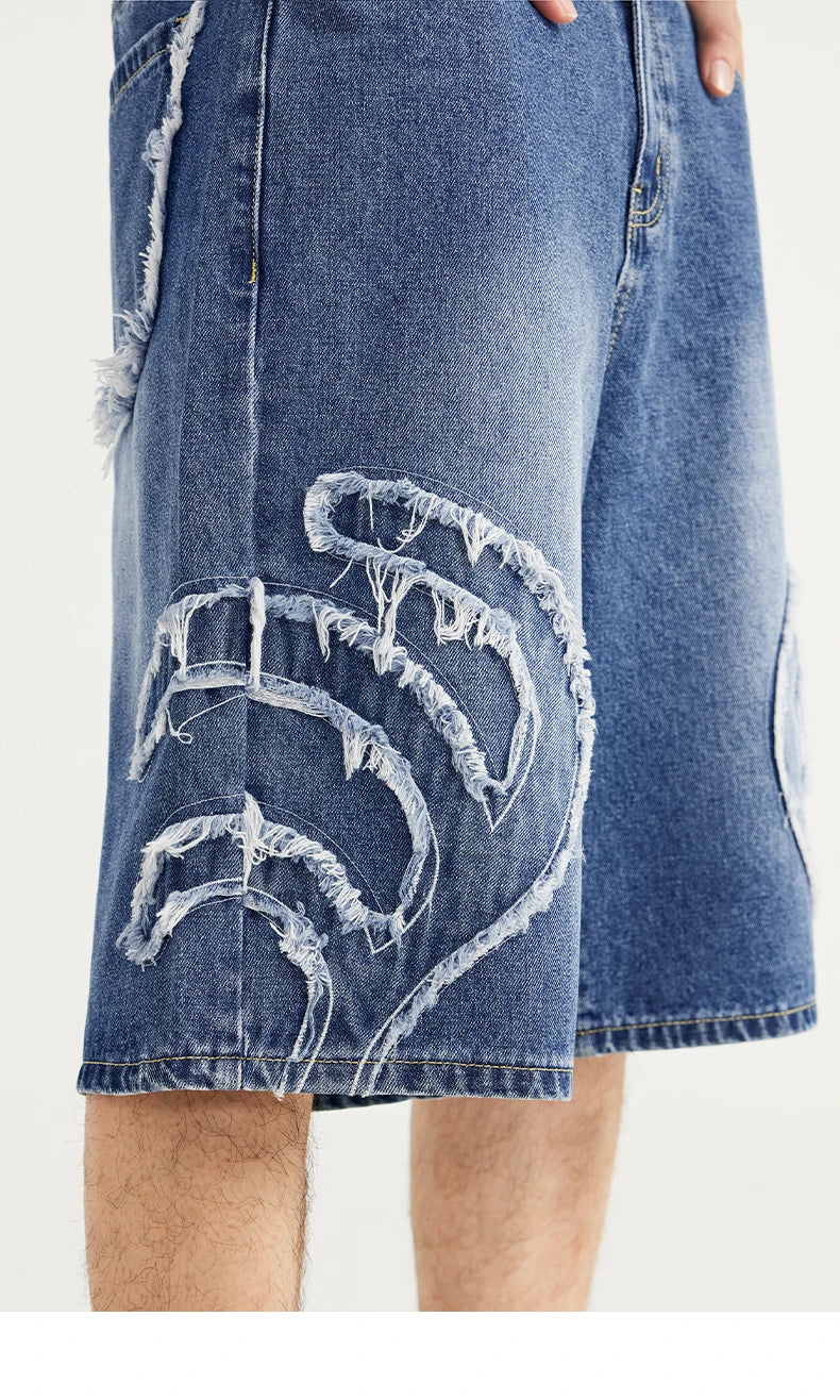 Vintage Patchwork Distressed Denim Cropped Jeans