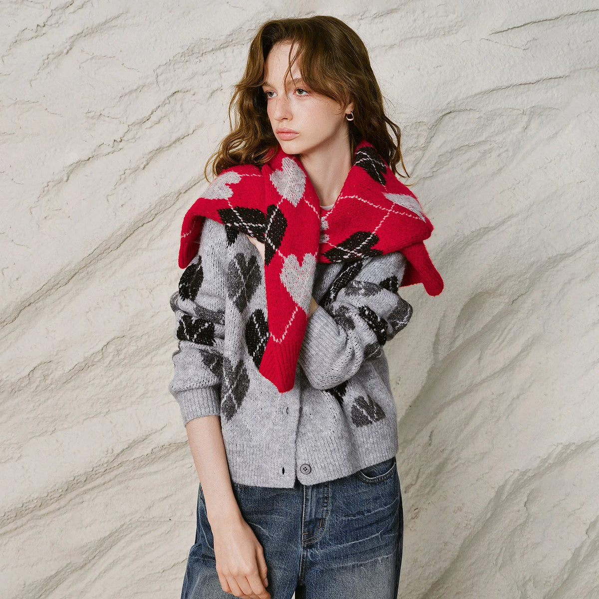 Retro Jacquard Heart Knit Cardigan