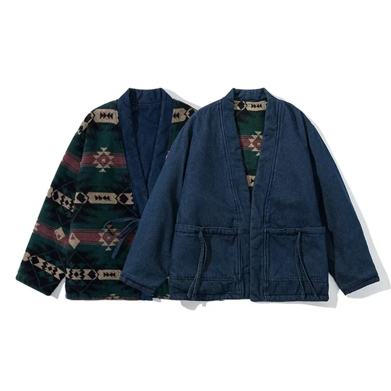 Drawstring Warm Wool Denim Coat