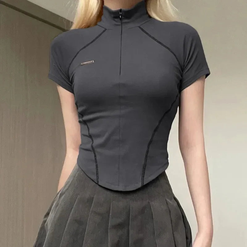 Acubi Zipper Stand Collar Top