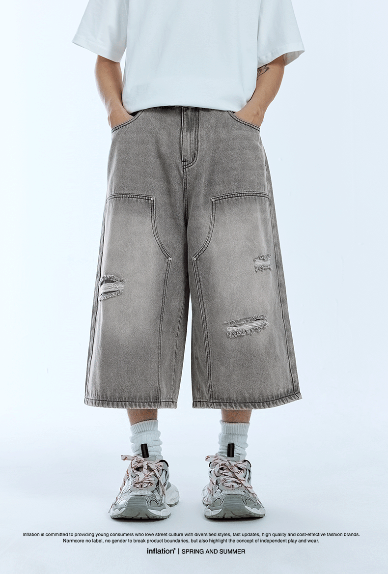 Ripped Wide Leg Carpenter Jorts