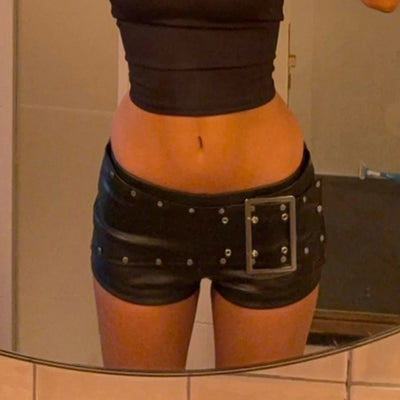 Y2K Faux Leather Studded Belt Shorts