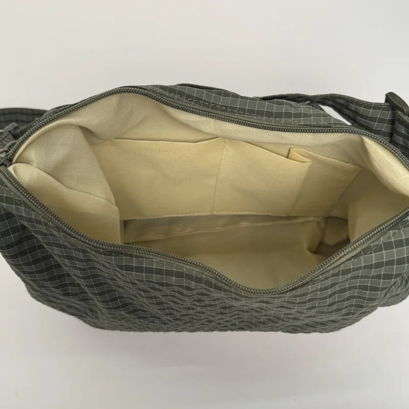 Korean Plaid Zipper Pleated Shoulder Bag