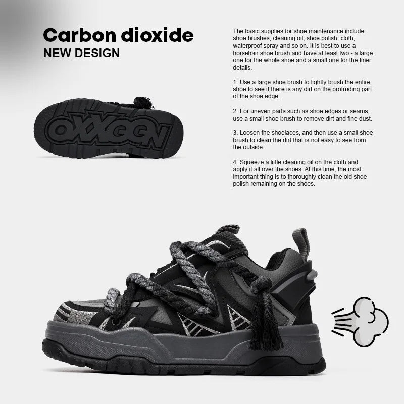 Retro Black Punk Cowhide Sneakers