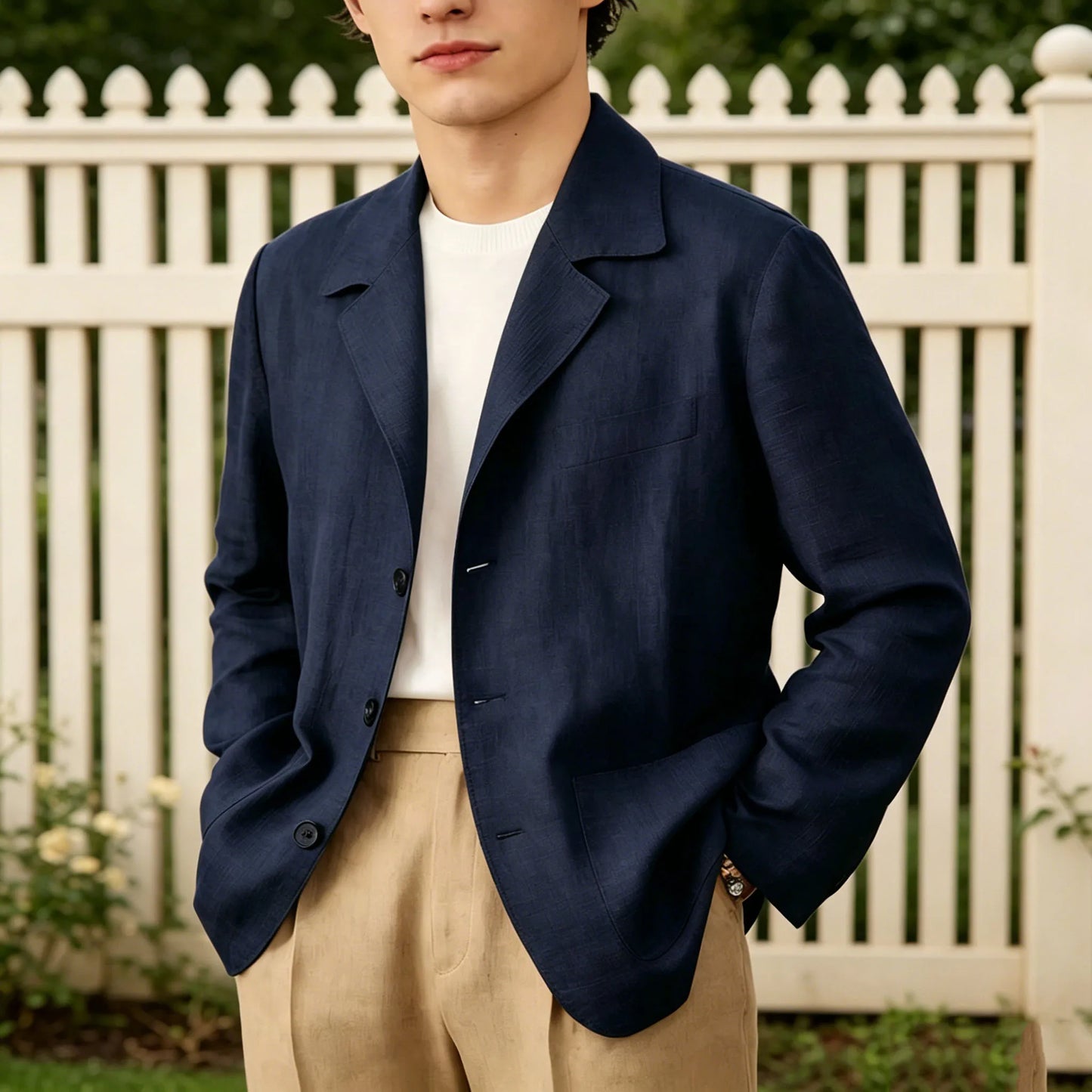 Linen Cotton Blazer Notch Lapel Regular Fit