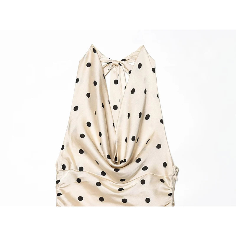 Satin Halter Neck Polka Dot Mini Dress