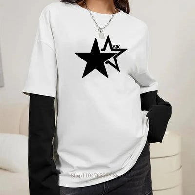 Y2K Star Print Long Sleeve Top
