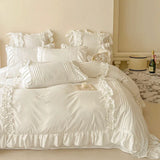 Cream White Princess Ruffles Bedding Set
