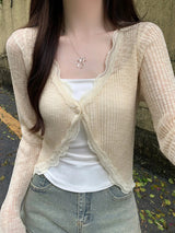 Ribbed Knitted Open Front Cardigan