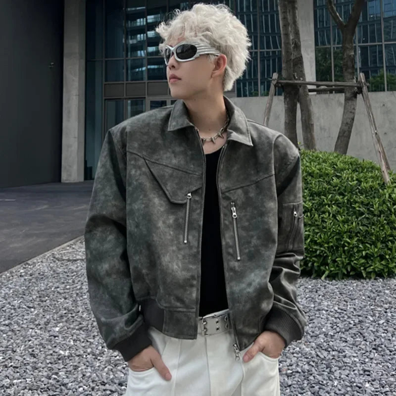 Cyberpunk Gradient Color PU Leather Jacket